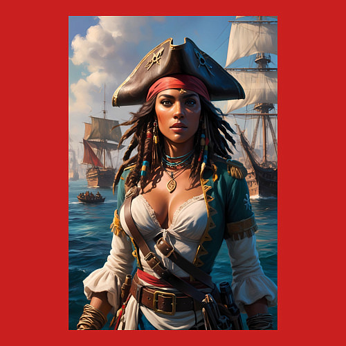 Мужской свитшот Пиратка на фона флотилии кораблей / Красный – фото 3