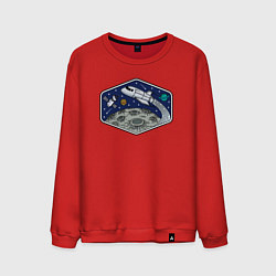 Свитшот хлопковый мужской Шаттл над луной, цвет: красный
