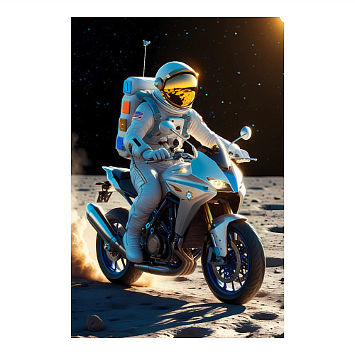 Мужской свитшот Космонавт ездит на мотоцикле по Луне / Белый – фото 3