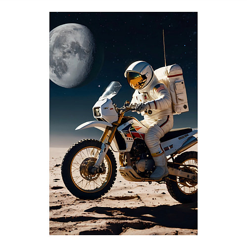 Мужской свитшот Космонавт ездит на мотоцикле по Луне / Белый – фото 3