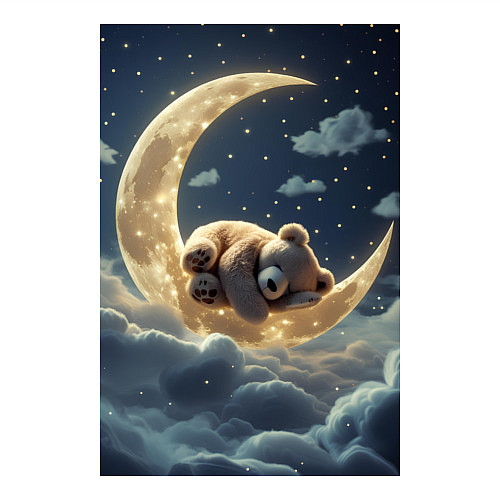 Мужской свитшот Плюшевый мишка спит на Луне / Белый – фото 3