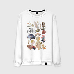 Свитшот хлопковый мужской Ретро коллаж, цвет: белый