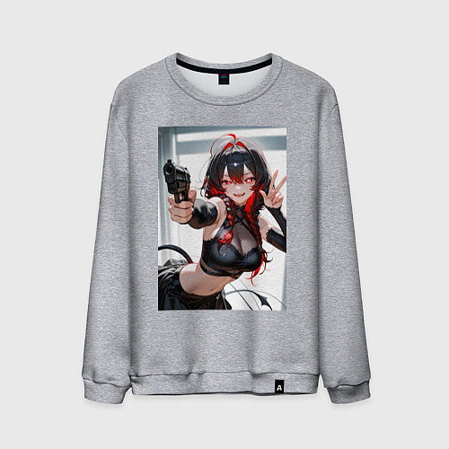 Мужской свитшот Девушка-демон с пистолетом / Меланж – фото 1