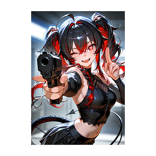 Мужской свитшот Девушка-демон с пистолетом / Белый – фото 3