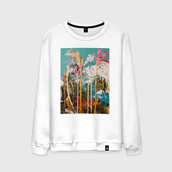 Свитшот хлопковый мужской Абстрактная графическая картина с пальмами, цвет: белый