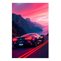 Свитшот хлопковый мужской Суперкар едет около океана, цвет: белый — фото 2