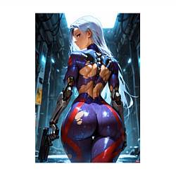 Свитшот хлопковый мужской Девушка с оружием в киберпанк стиле, цвет: белый — фото 2