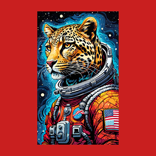 Мужской свитшот Леопард бравый космонавт - нейроарт / Красный – фото 3