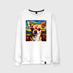 Свитшот хлопковый мужской Чихуахуа в стиле Мунка, цвет: белый