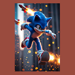 Свитшот хлопковый мужской Соник убегает от летящих ракет, цвет: кирпичный — фото 2