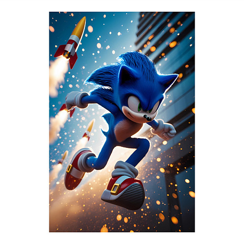 Мужской свитшот Соник убегает от летящих ракет / Белый – фото 3