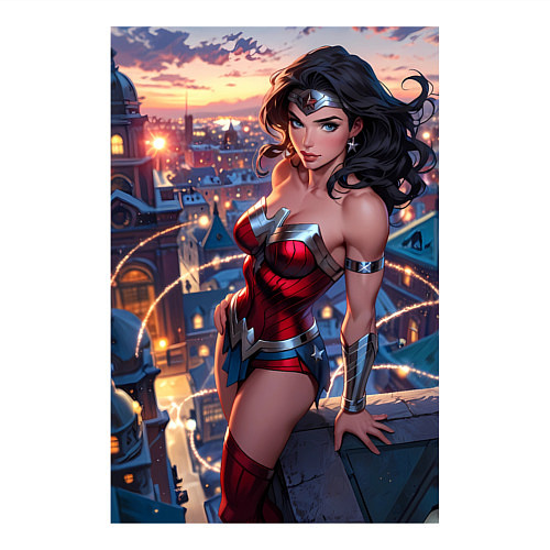 Мужской свитшот Чудо-женщина с городским фоном в стиле комиксов / Белый – фото 3