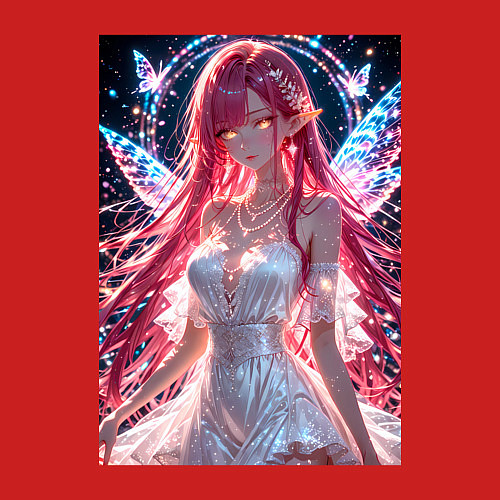 Мужской свитшот Сияющая фея с крыльями и бабочками / Красный – фото 3