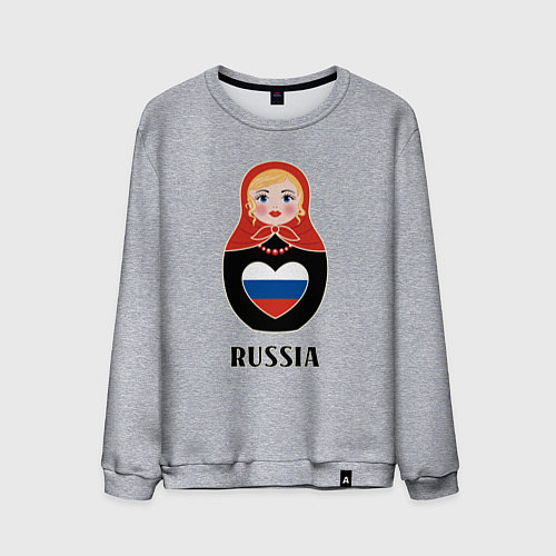 Мужской свитшот Матрёшка с триколором в сердце / Меланж – фото 1