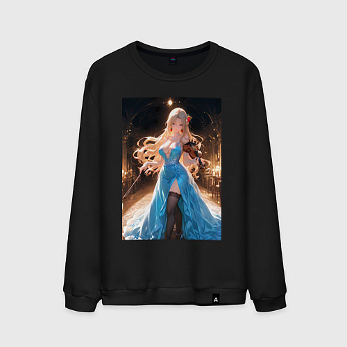 Мужской свитшот Девушка в вечернем платье играет на скрипке / Черный – фото 1