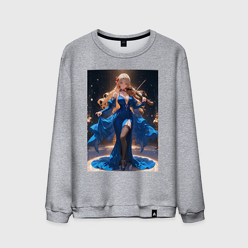 Мужской свитшот Девушка в вечернем платье играет на скрипке / Меланж – фото 1