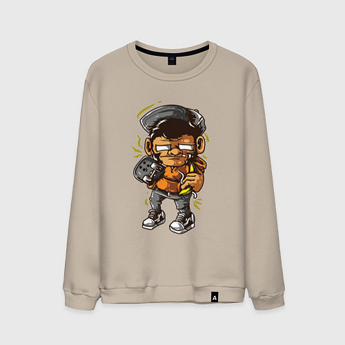 Мужской свитшот Обезьянка скейтер / Миндальный – фото 1