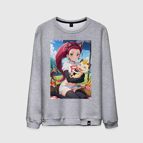 Мужской свитшот Джесси и Мяут на пикнике / Меланж – фото 1