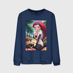 Свитшот хлопковый мужской Джесси и Мяут на пикнике, цвет: тёмно-синий