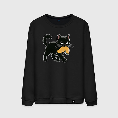 Мужской свитшот Котик и парик Трампа / Черный – фото 1