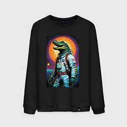Свитшот хлопковый мужской Крокодил бравый космонавт - нейроарт, цвет: черный