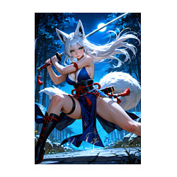 Свитшот хлопковый мужской Лисица с катаной на фоне Луны, цвет: белый — фото 2