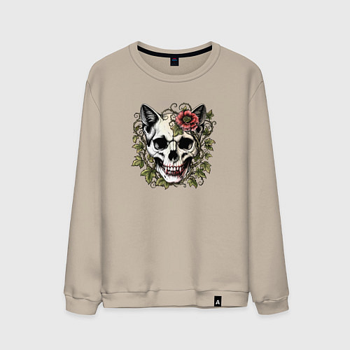 Мужской свитшот Череп человека кота / Миндальный – фото 1
