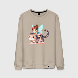 Свитшот хлопковый мужской Фея верхом на кошке, цвет: миндальный