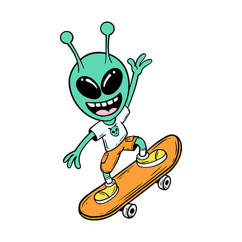 Мужской свитшот Инопланетянин на скейтборде / Белый – фото 3