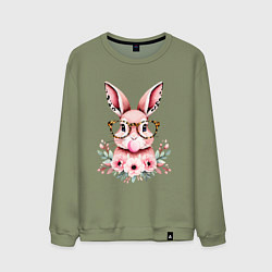 Свитшот хлопковый мужской Розовая зайка с бубльгумом, цвет: авокадо