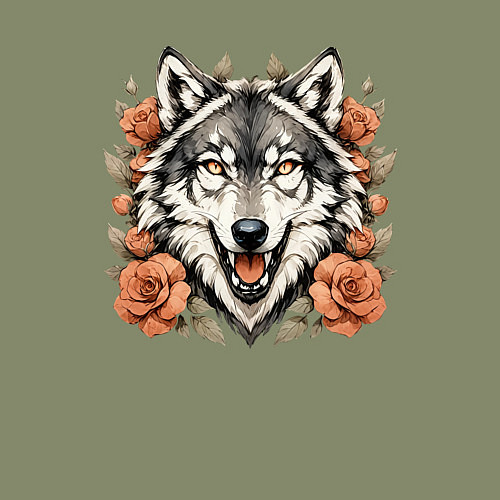 Мужской свитшот Голова волка в цветах / Авокадо – фото 3