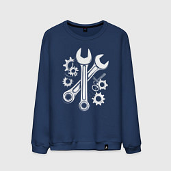 Свитшот хлопковый мужской Рожковые ключи и шестеренки, цвет: тёмно-синий