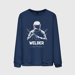 Свитшот хлопковый мужской Сварщик в маске и перчатках, цвет: тёмно-синий