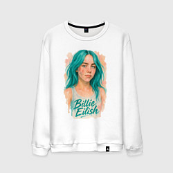 Свитшот хлопковый мужской Билли Айлиш с бирюзовыми волосами, цвет: белый