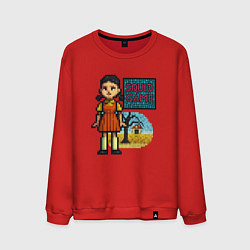 Свитшот хлопковый мужской Пиксельная кукла - Игра в кальмара, цвет: красный