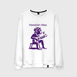 Свитшот хлопковый мужской Гавайский вайб-гитара, цвет: белый