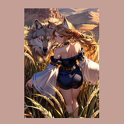 Свитшот хлопковый мужской Девушка-волчица посреди поля пшеницы, цвет: пыльно-розовый — фото 2