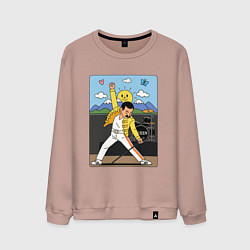 Свитшот хлопковый мужской Фредди Меркьюри мультяшный стиль, цвет: пыльно-розовый