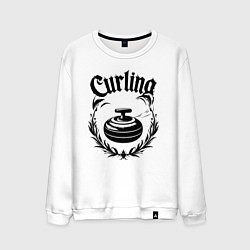 Свитшот хлопковый мужской Кёрлинговый камень в орнаменте, цвет: белый