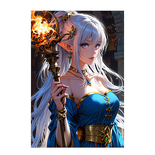 Мужской свитшот Прекрасная эльфийка-маг с шаром огня / Белый – фото 3