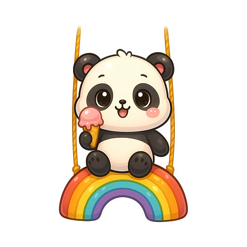 Мужской свитшот Панда с мороженым на радуге / Белый – фото 3