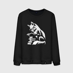 Свитшот хлопковый мужской Лиса - библиотекарь, цвет: черный