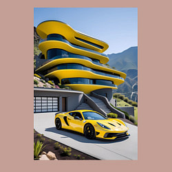 Свитшот хлопковый мужской Желтый суперкар у дома, цвет: пыльно-розовый — фото 2