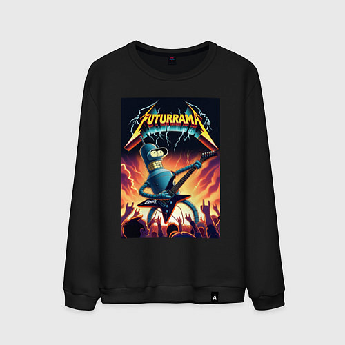 Мужской свитшот Bender cool thrash rock guitarist - Futurama / Черный – фото 1