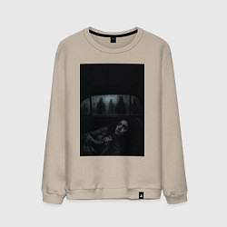 Свитшот хлопковый мужской Девушка прячется в машине ужасы триллер, цвет: миндальный