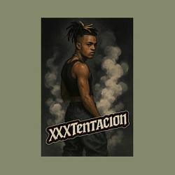Свитшот хлопковый мужской XXXTentacion и облака дыма, цвет: авокадо — фото 2