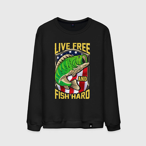 Мужской свитшот Живи свободно и лови усердно / Черный – фото 1