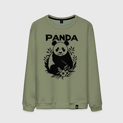 Свитшот хлопковый мужской Панда с цветами, цвет: авокадо