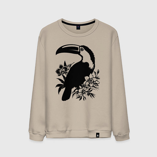 Мужской свитшот Тукан и цветы / Миндальный – фото 1