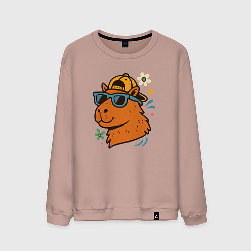 Мужской свитшот Крутая капибара в кепке / Пыльно-розовый – фото 1